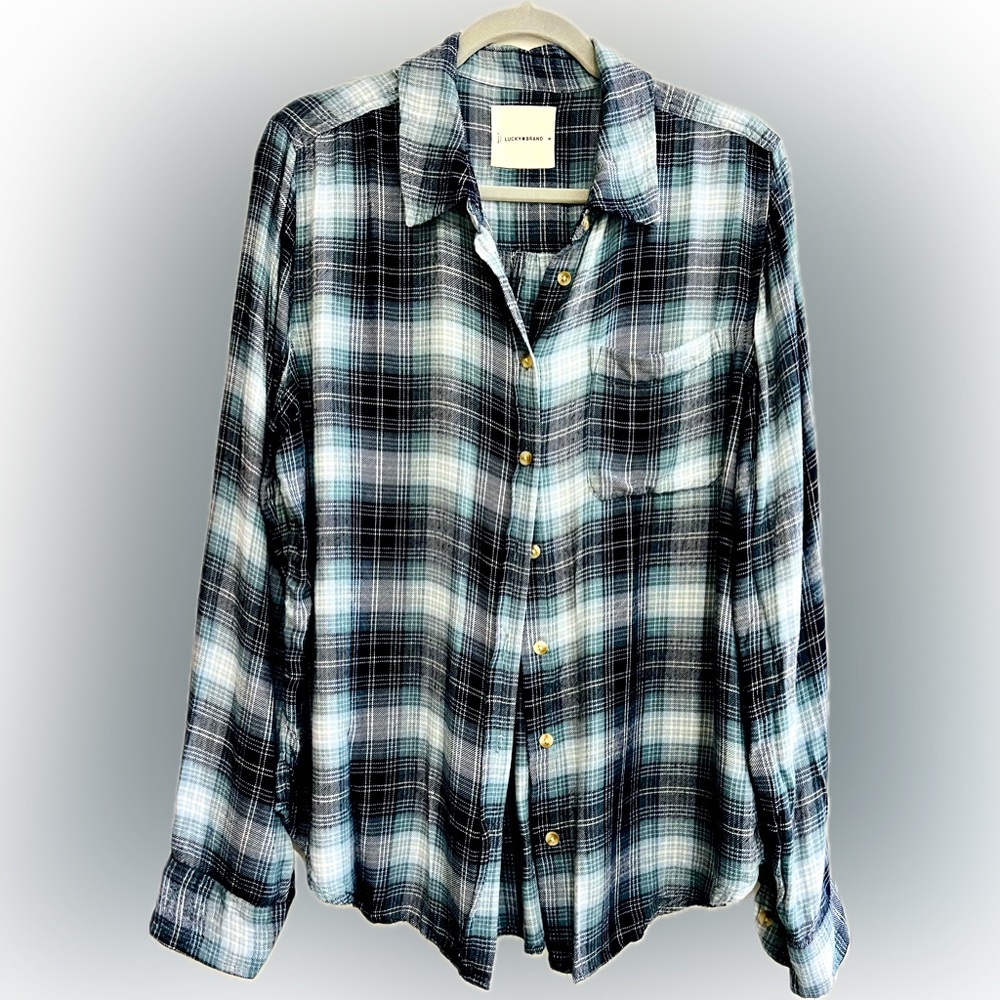 Lucky Brand Women's Cloud Plaid Boyfriend Flannel Shirt